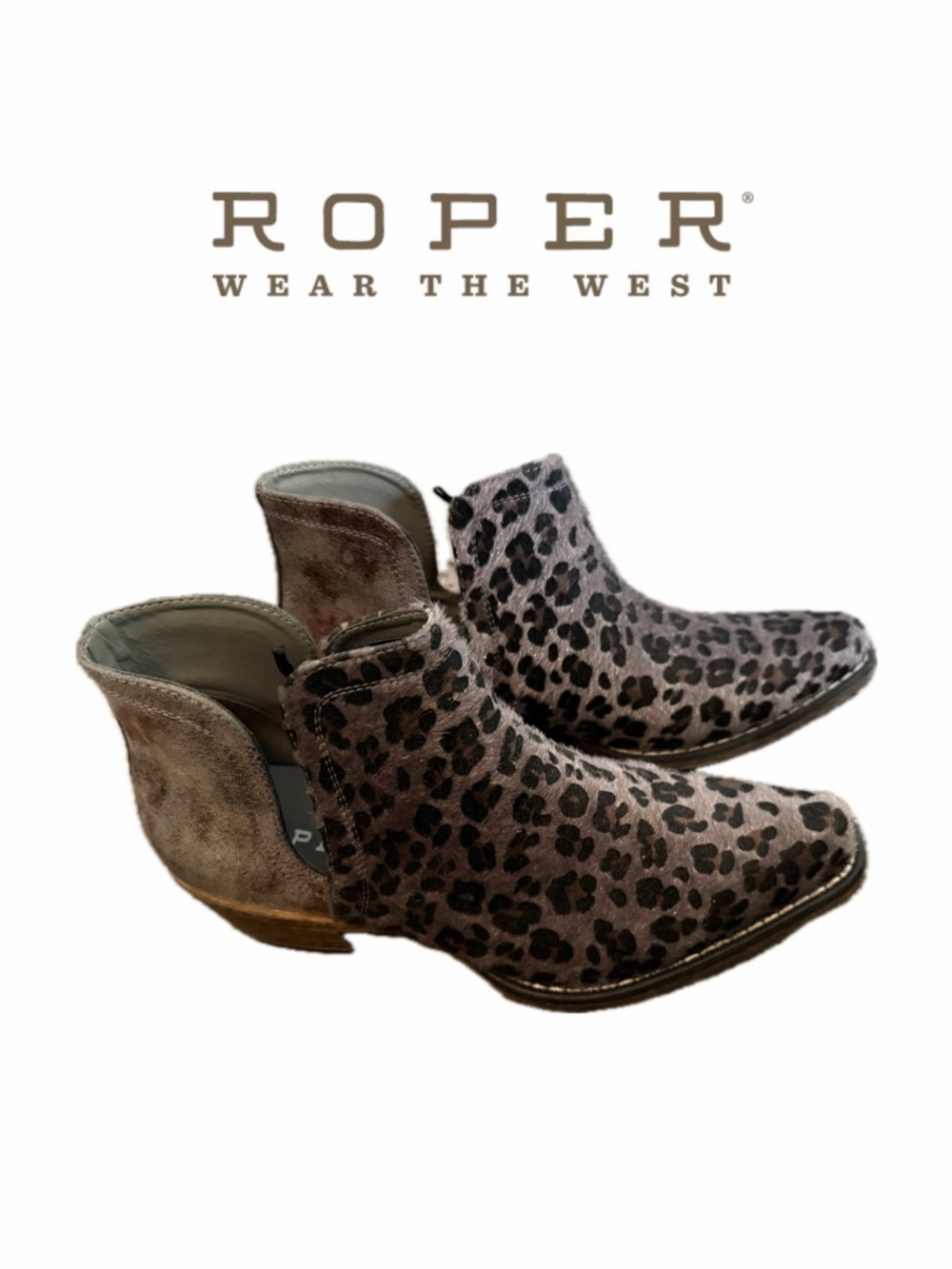 ROPER Leopard Print Ankle Bootie in Grey and Brown - Picture 4 of 12